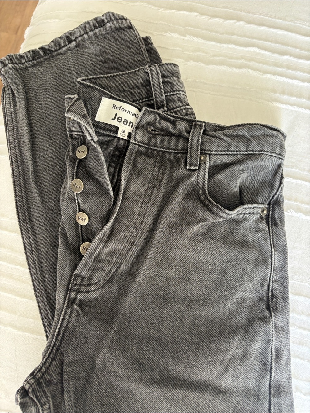 Reformation Washed Gray High-Rise Button-Fly Jeans